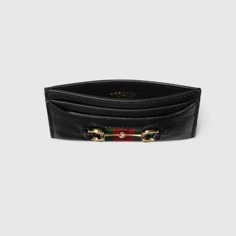 Alternative view of Gucci Horsebit Web Card Case / Black Gold Hardware