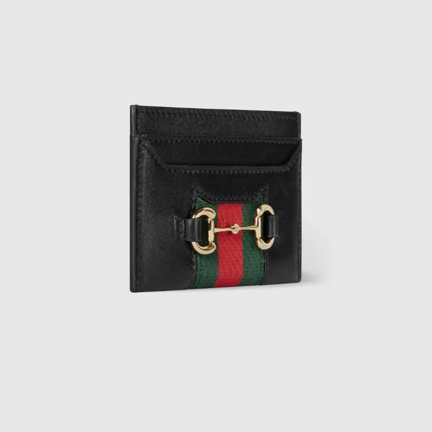 Gucci Horsebit Web Card Case / Black Gold Hardware - Image 3