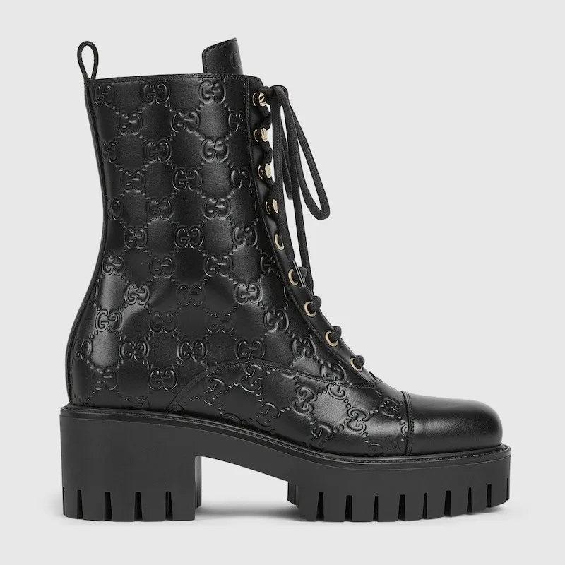Alternative view of Gucci Lace-Up Ankle Boots With GG Black