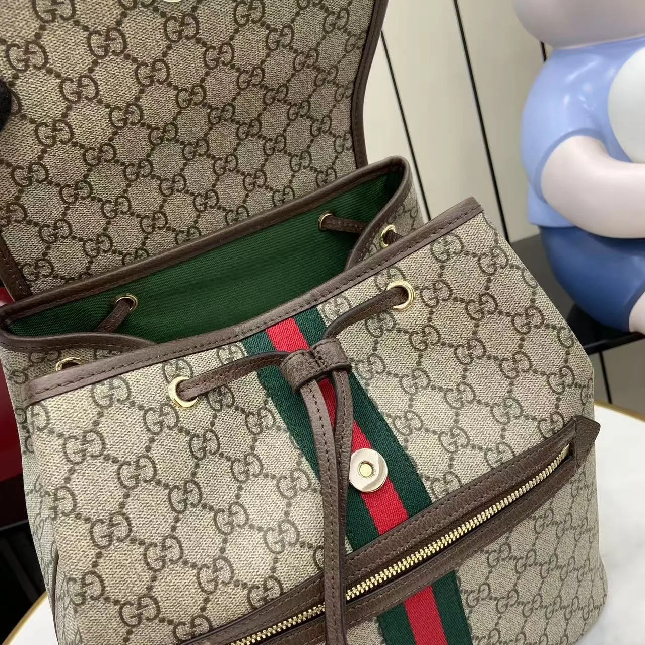 Gucci Ophidia Medium Backpack / Beige/ Dark Brown Monogram Gold Hardware - Image 12