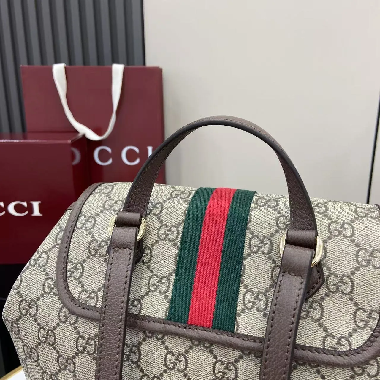 Gucci Ophidia Medium Backpack / Beige/ Dark Brown Monogram Gold Hardware - Image 14