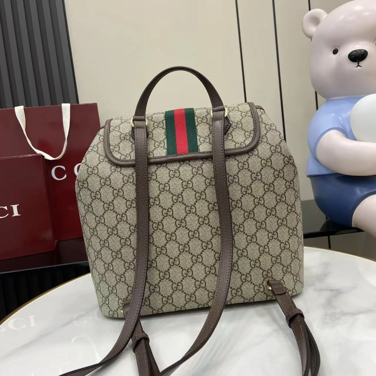 Gucci Ophidia Medium Backpack / Beige/ Dark Brown Monogram Gold Hardware - Image 5