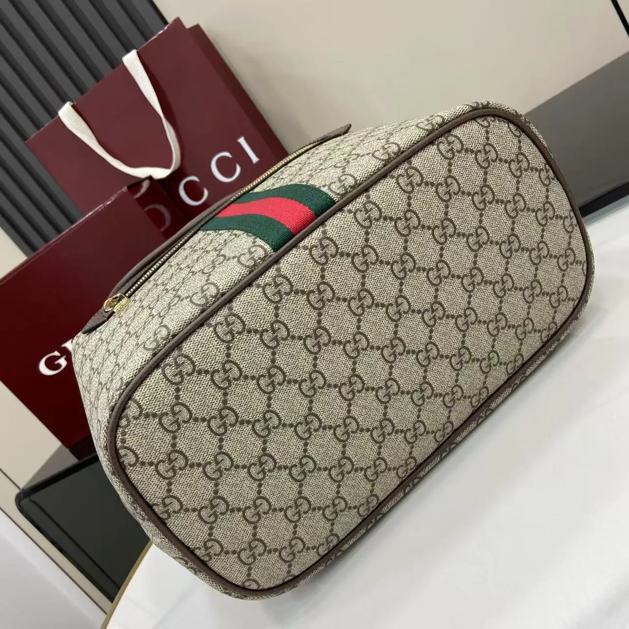 Gucci Ophidia Medium Backpack / Beige/ Dark Brown Monogram Gold Hardware - Image 6
