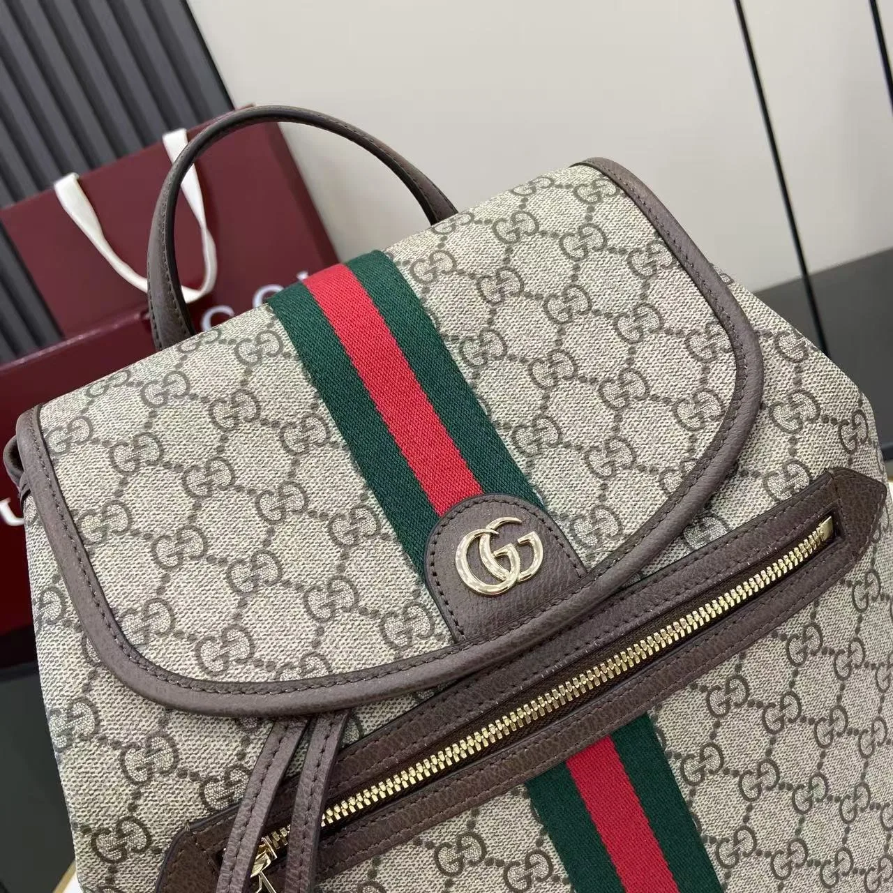 Gucci Ophidia Medium Backpack / Beige/ Dark Brown Monogram Gold Hardware - Image 7