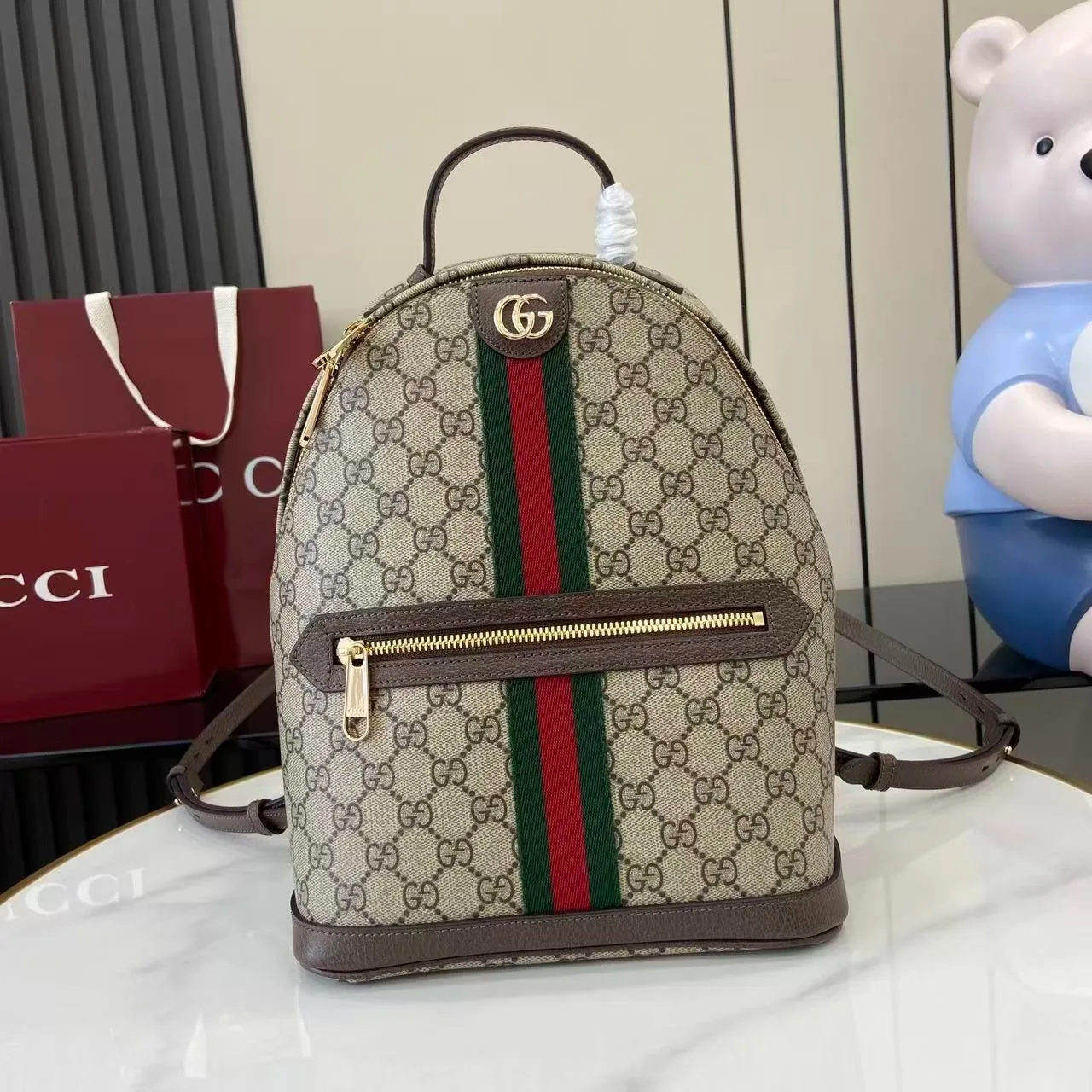 Gucci Ophidia Small Backpack / Beige/ Dark Brown Gold Hardware - Image 3