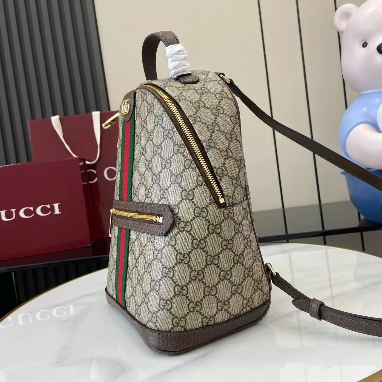Gucci Ophidia Small Backpack / Beige/ Dark Brown Gold Hardware - Image 8