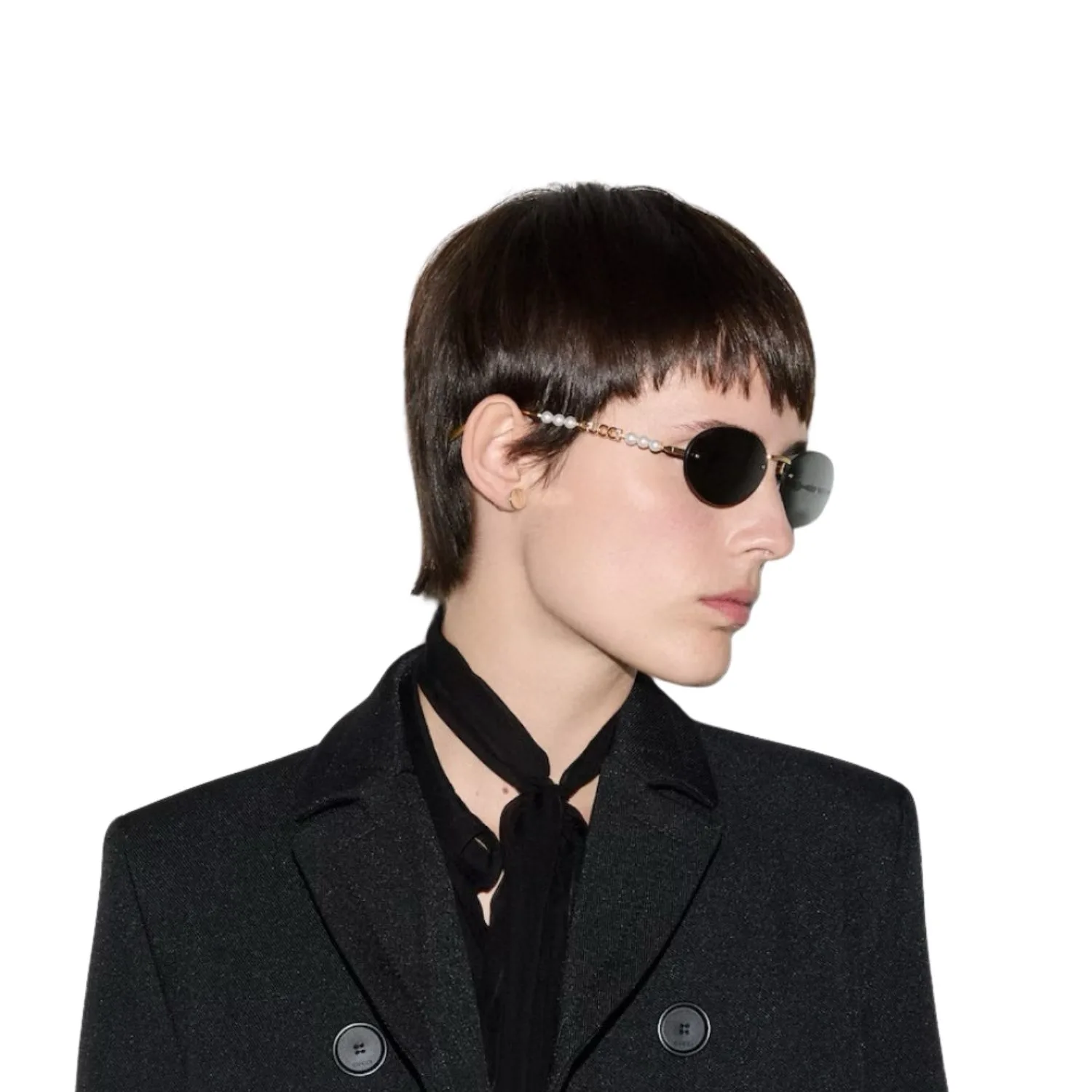 Gucci Oval Frame Sunglasses Black With Gold Toned Metal - Image 7