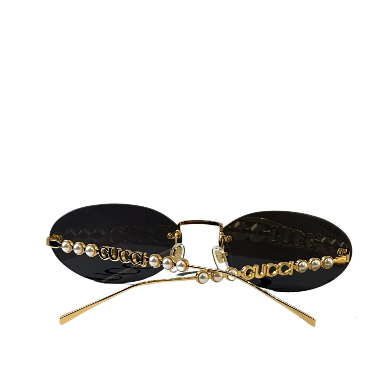 Gucci Oval Frame Sunglasses Black With Gold Toned Metal - Image 6