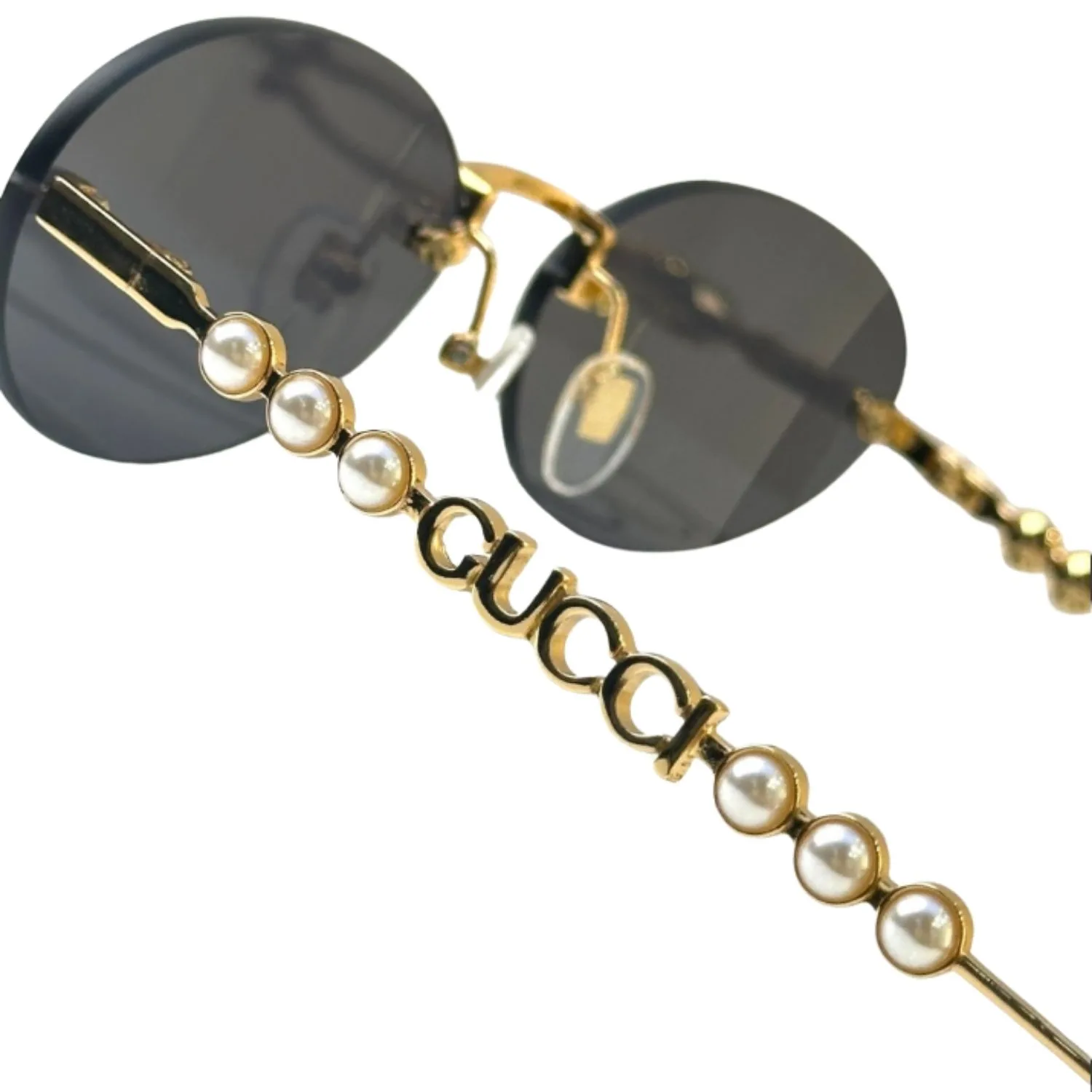 Gucci Oval Frame Sunglasses Black With Gold Toned Metal - Image 4