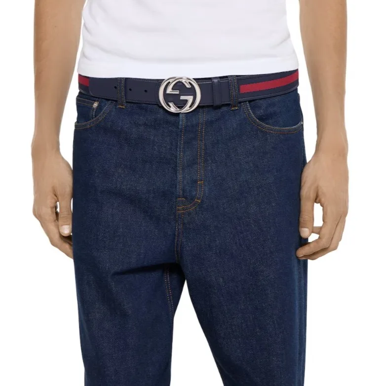 Gucci Reversible Belt With Interlocking G Buckle Blue/Red - Image 2