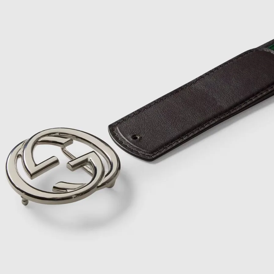 Gucci Reversible Belt With Interlocking G Buckle Green/Red - Image 4