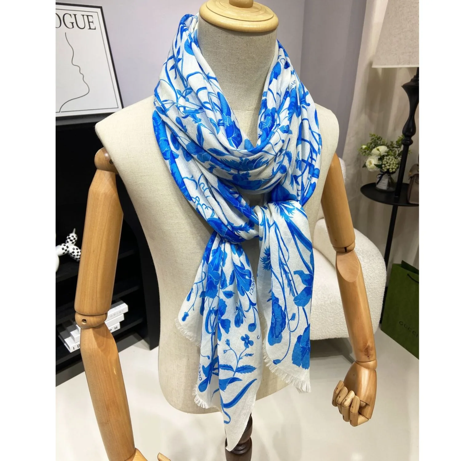 Gucci GG Garden Flower Long Scarf Blue / - Image 5