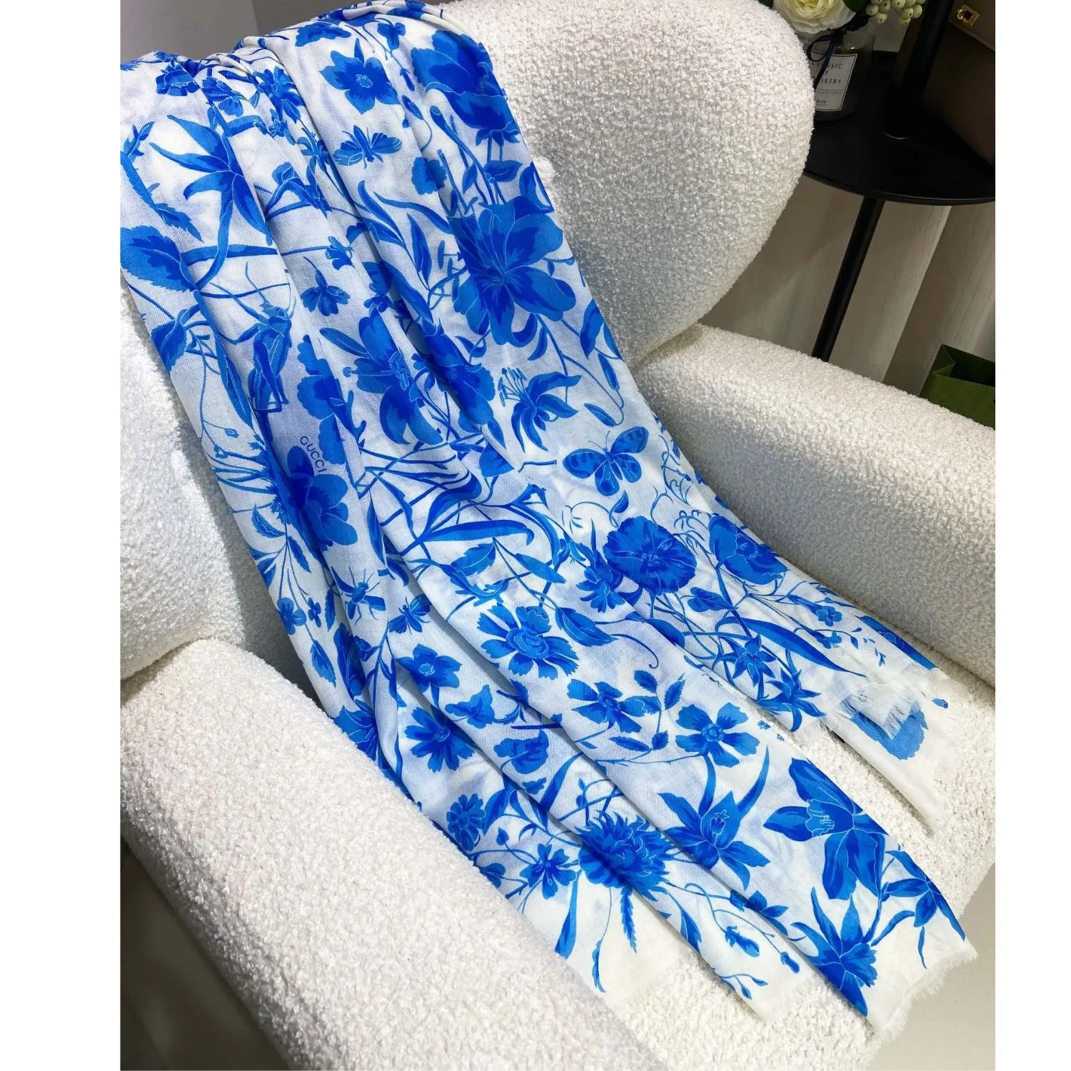 Gucci GG Garden Flower Long Scarf Blue / - Image 3