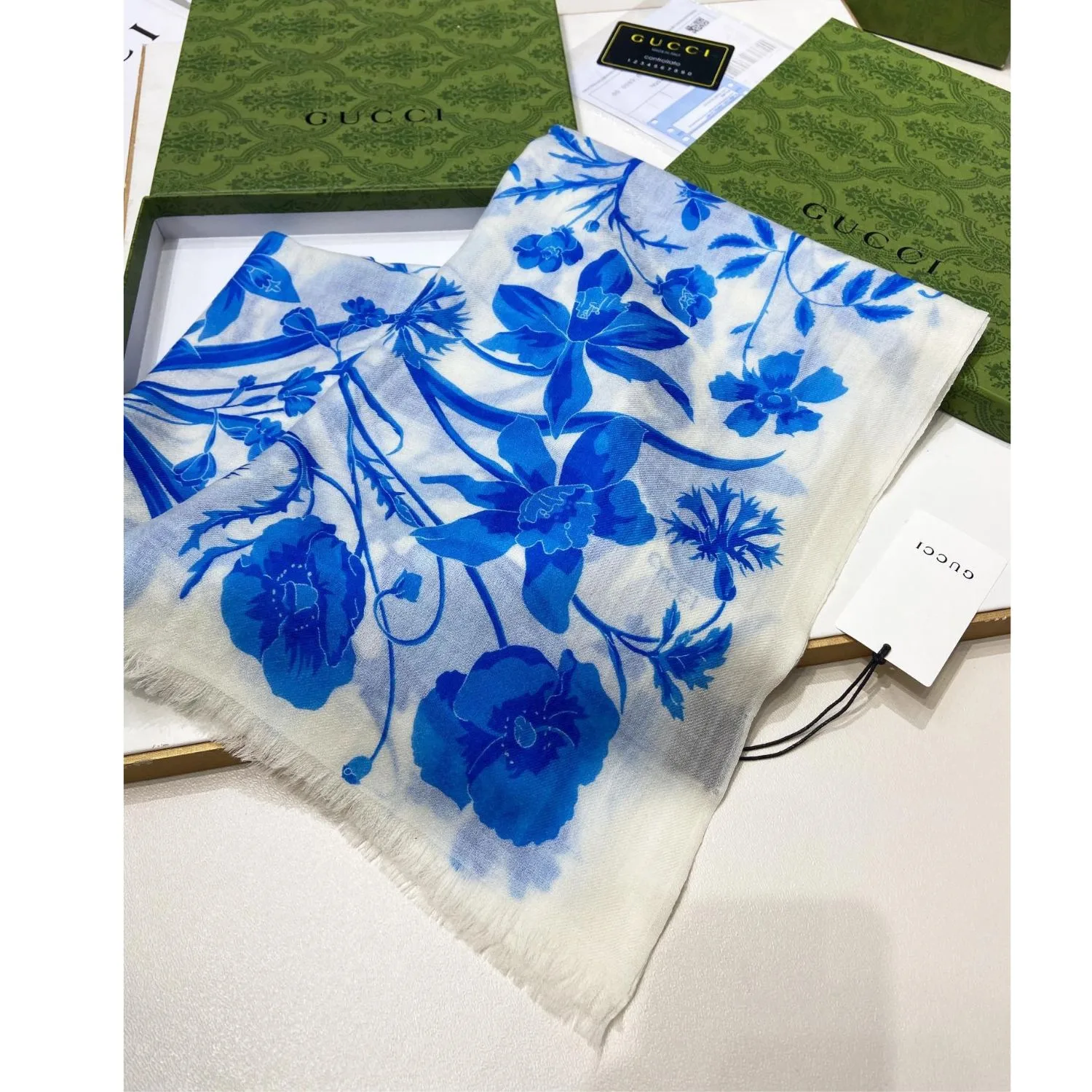 Gucci GG Garden Flower Long Scarf Blue / - Image 6