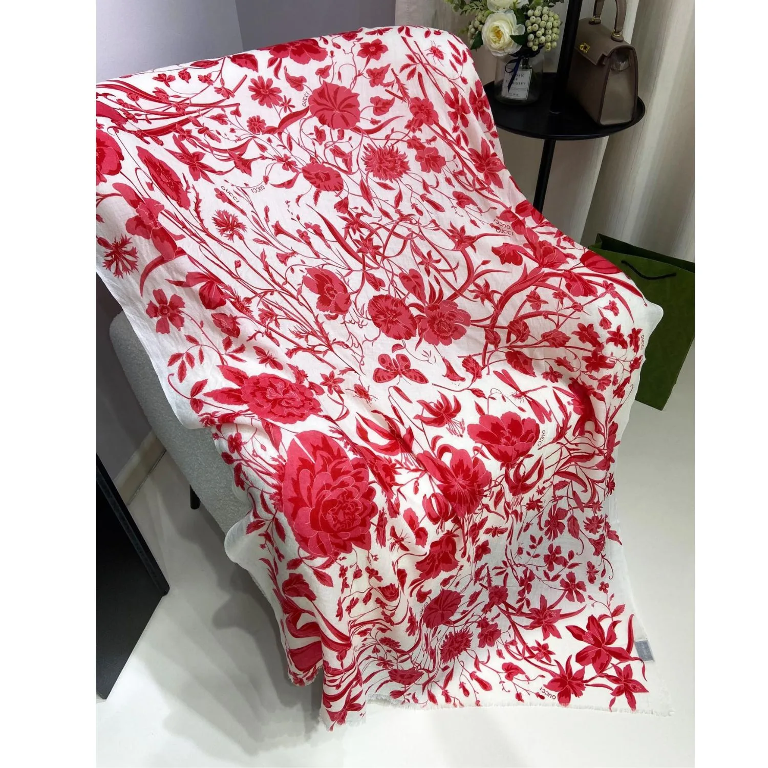 Gucci GG Garden Flower Long Scarf Red / - Image 6