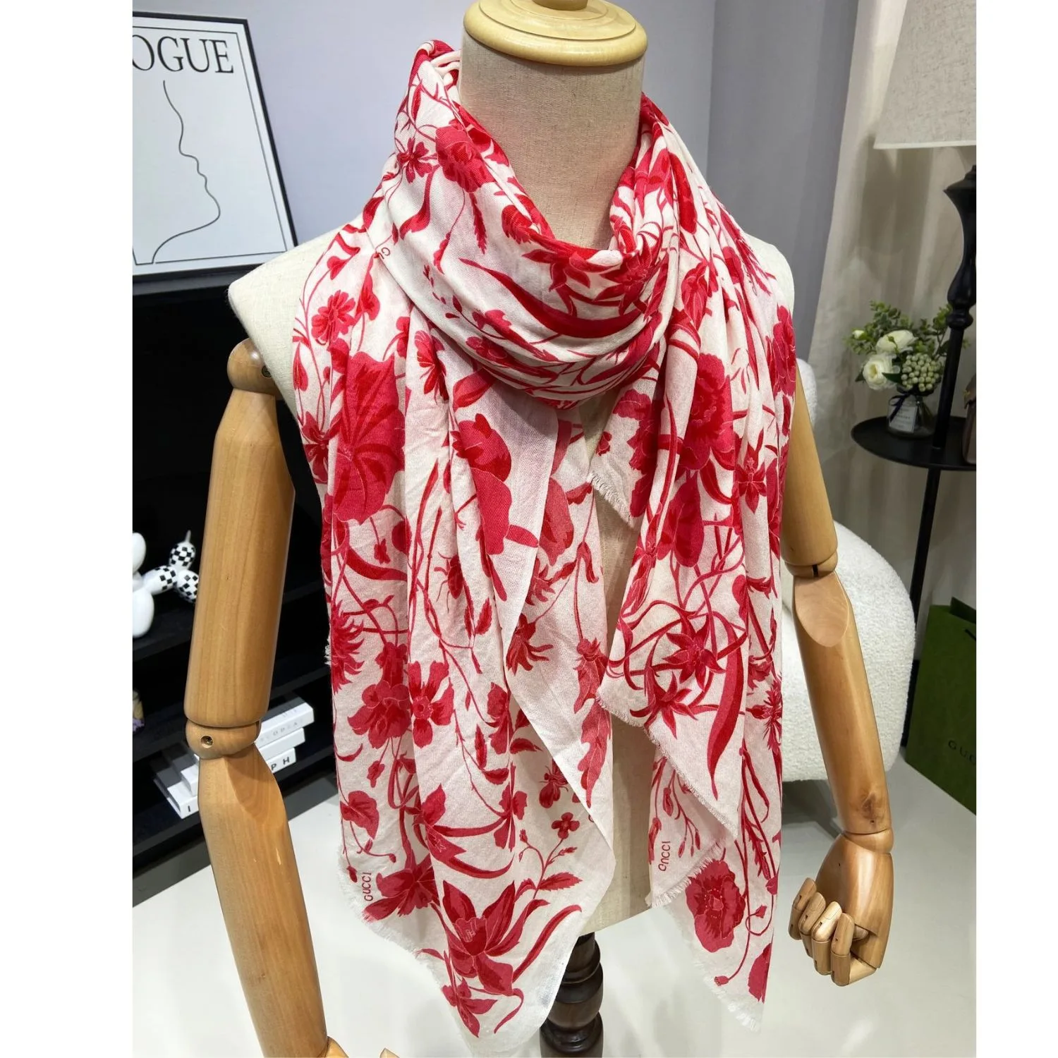 Gucci GG Garden Flower Long Scarf Red / - Image 5