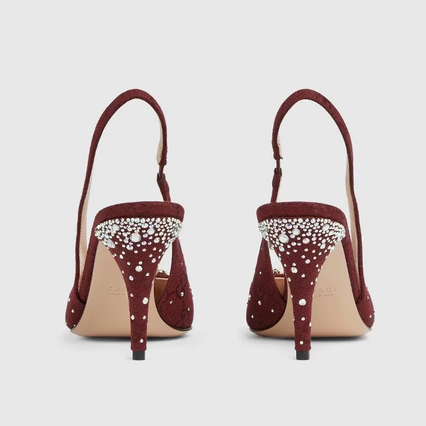 Gucci Slingback Pump With Crystal Horsebit Rosso Ancora Red - Image 3
