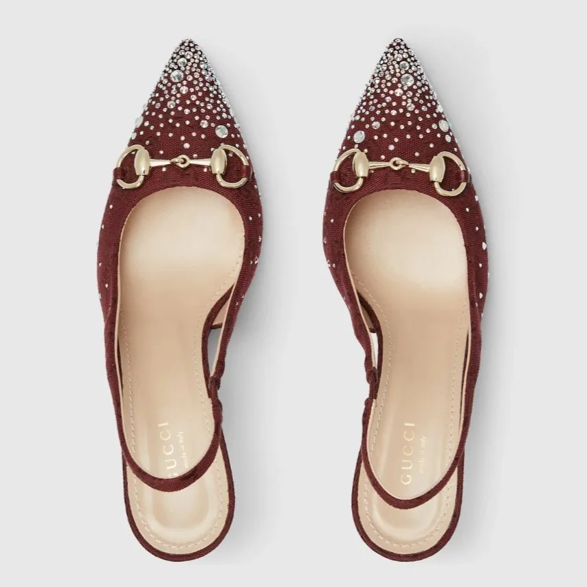 Gucci Slingback Pump With Crystal Horsebit Rosso Ancora Red - Image 4