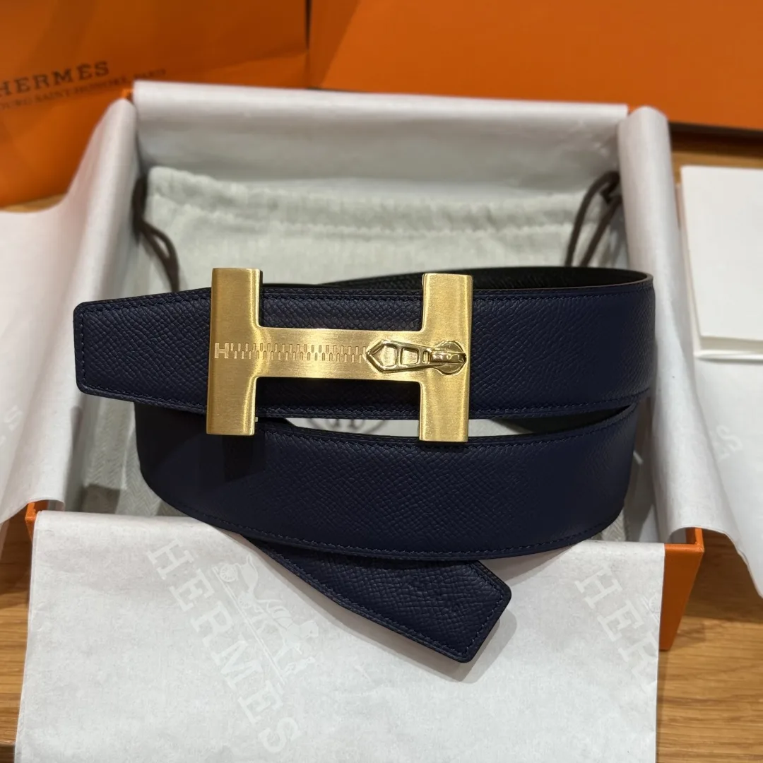 Alternative view of Hermès H-Zip Reversible Belt Navy Blue & Black