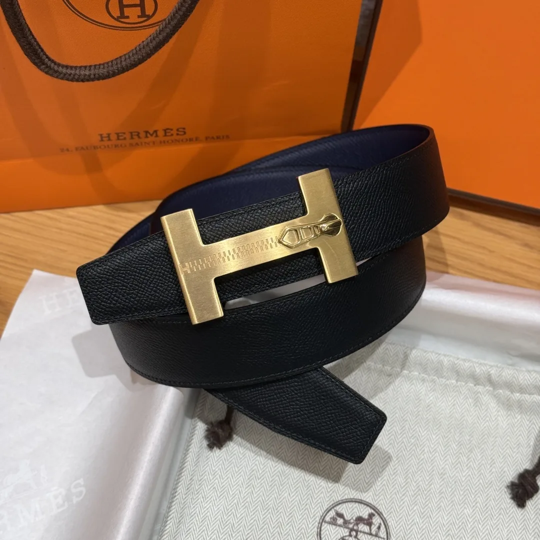 Hermès H-Zip Reversible Belt Navy Blue & Black - Image 3
