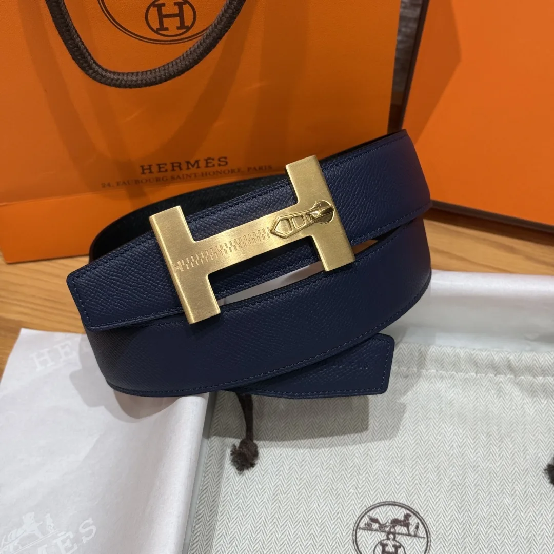 Hermès H-Zip Reversible Belt Navy Blue & Black - Image 4
