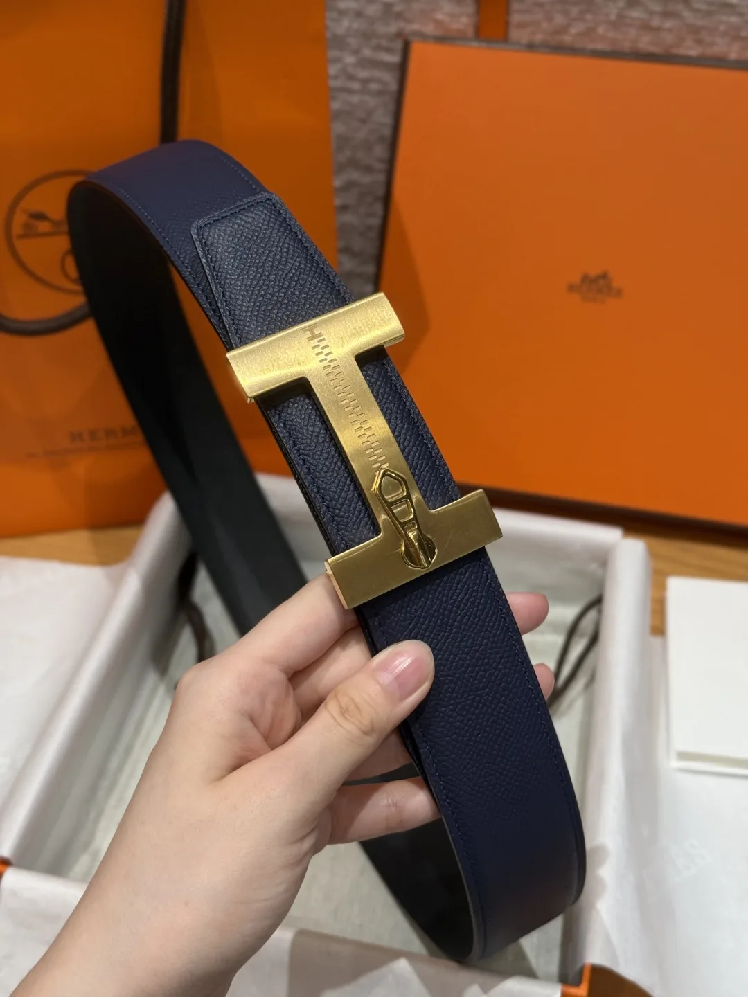 Hermès H-Zip Reversible Belt Navy Blue & Black - Image 5