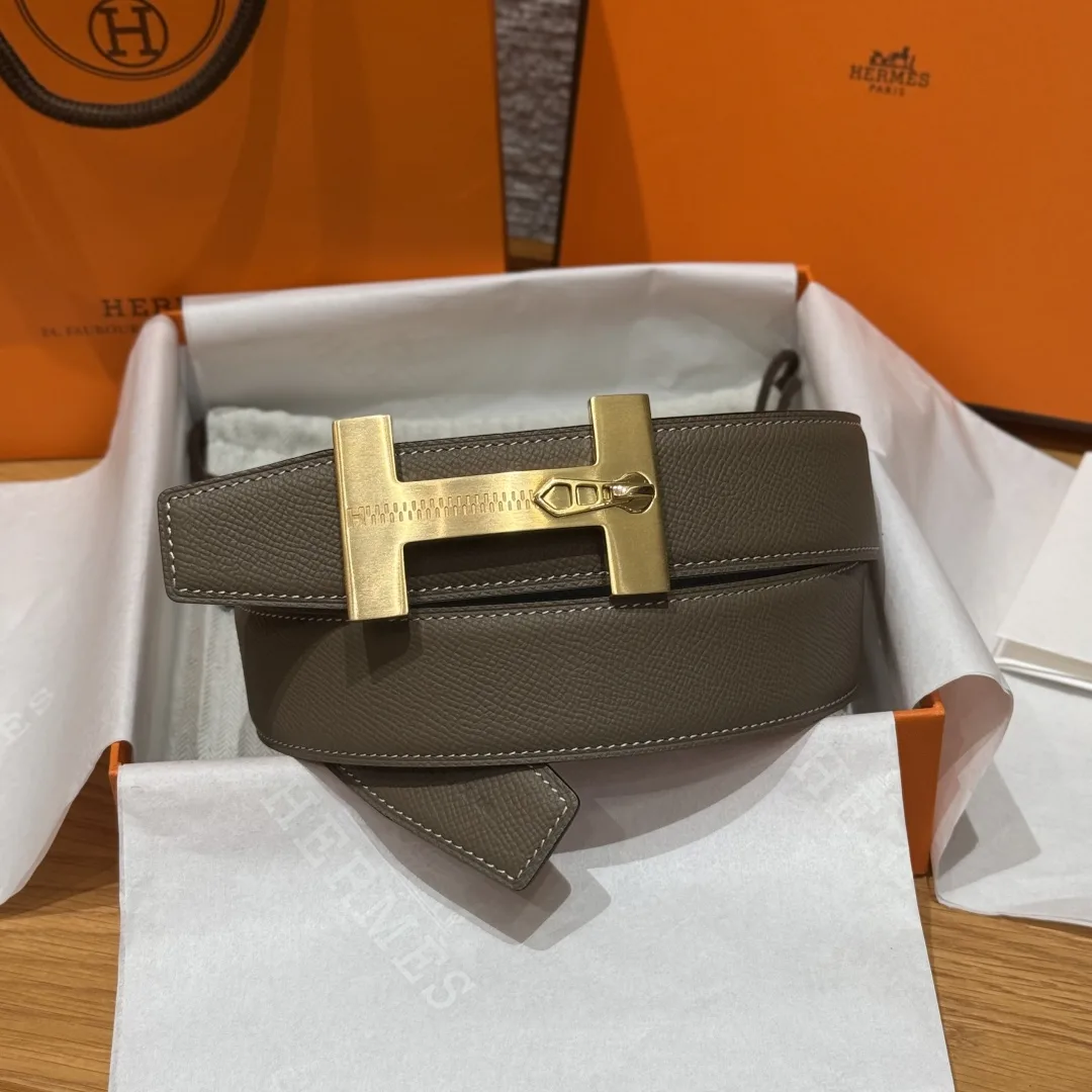 Alternative view of Hermès H-Zip Reversible Belt Taupe & Black