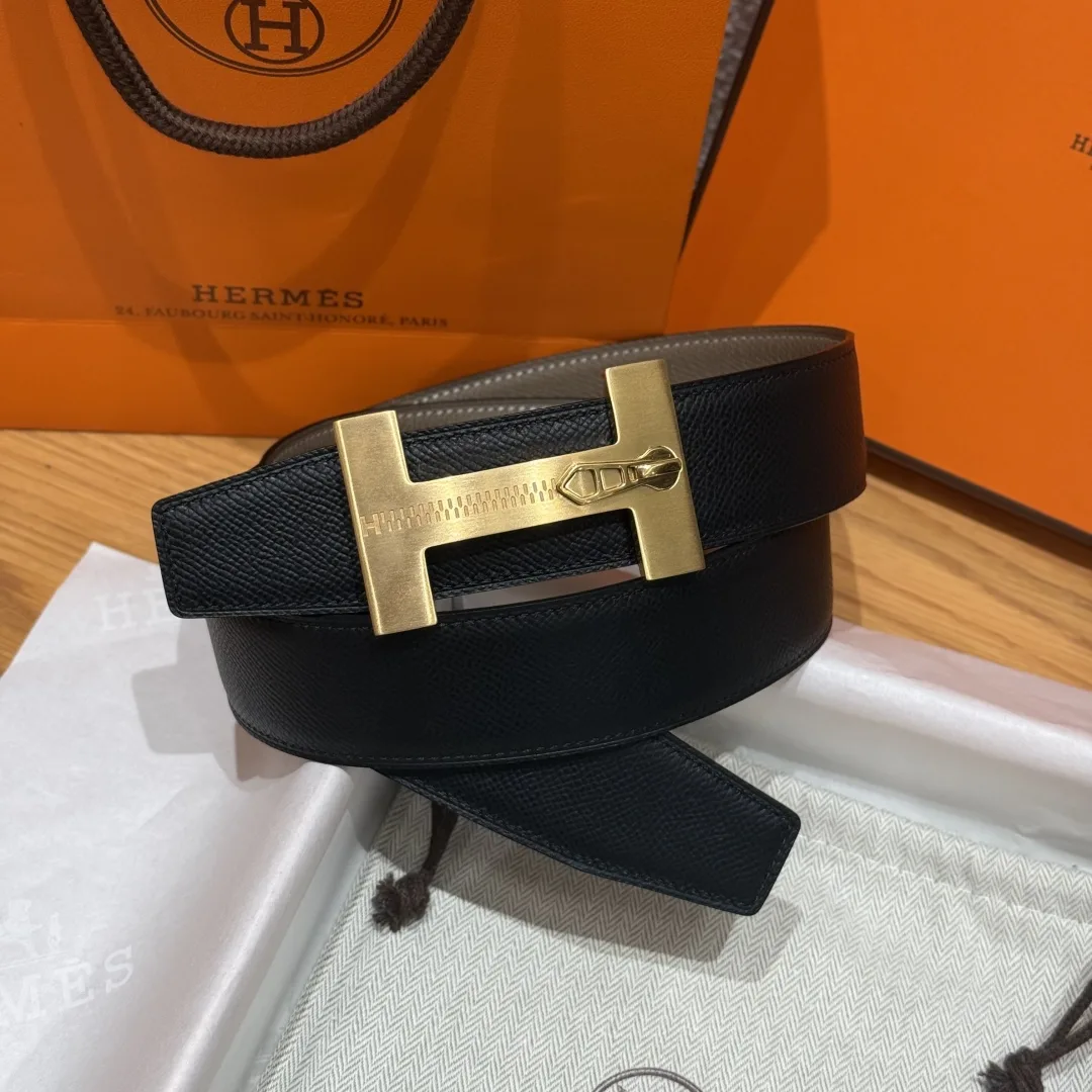 Hermès H-Zip Reversible Belt Taupe & Black - Image 3