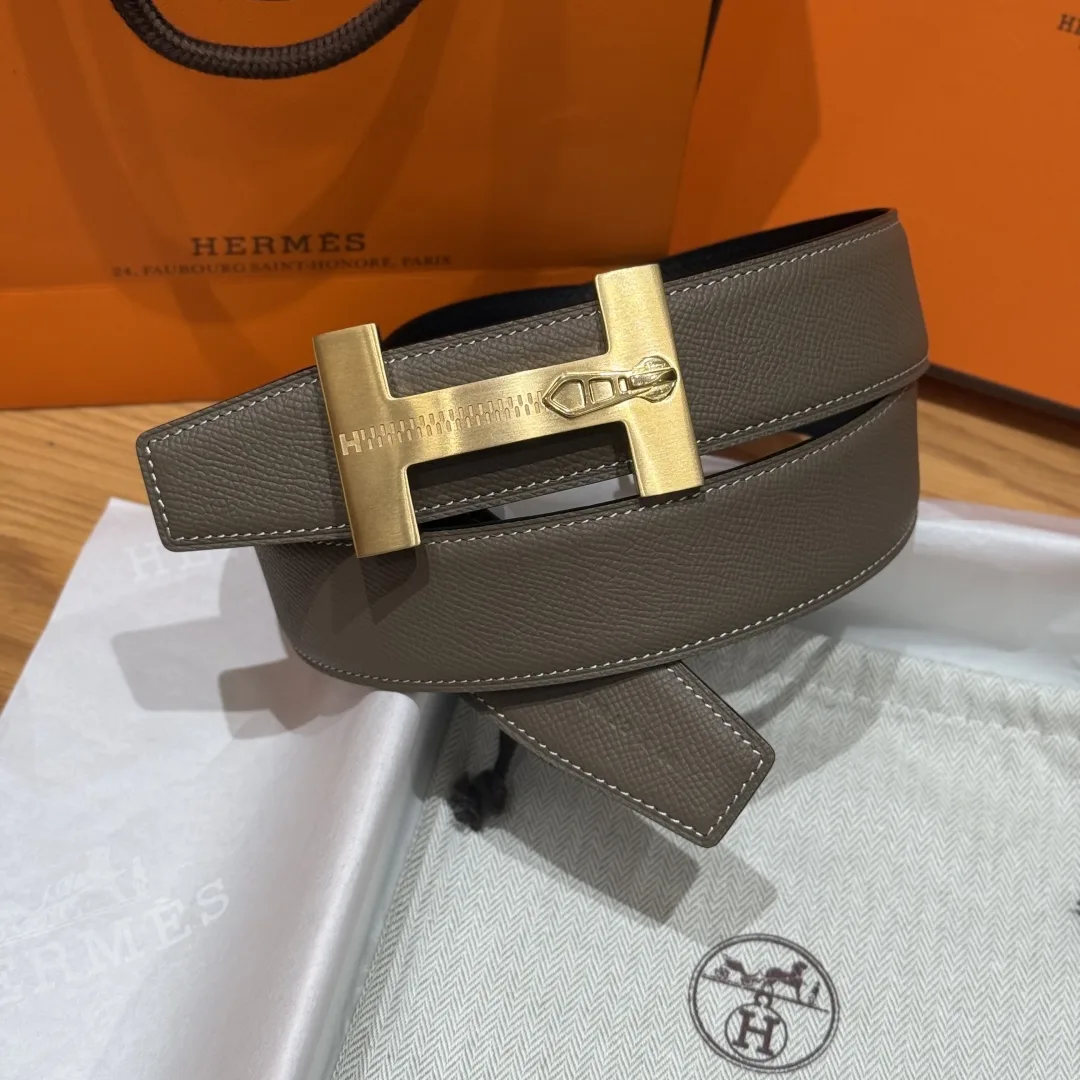 Hermès H-Zip Reversible Belt Taupe & Black - Image 4
