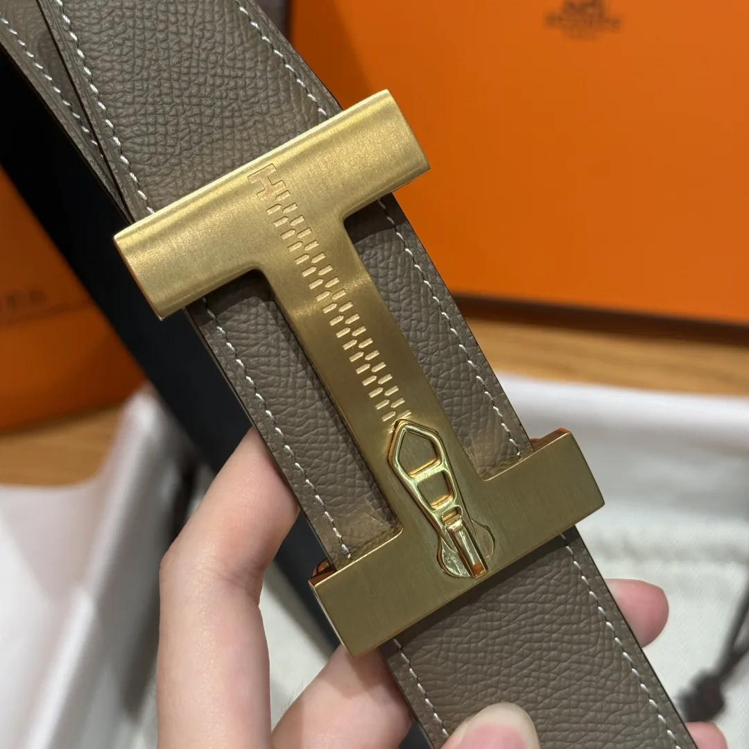 Hermès H-Zip Reversible Belt Taupe & Black - Image 6