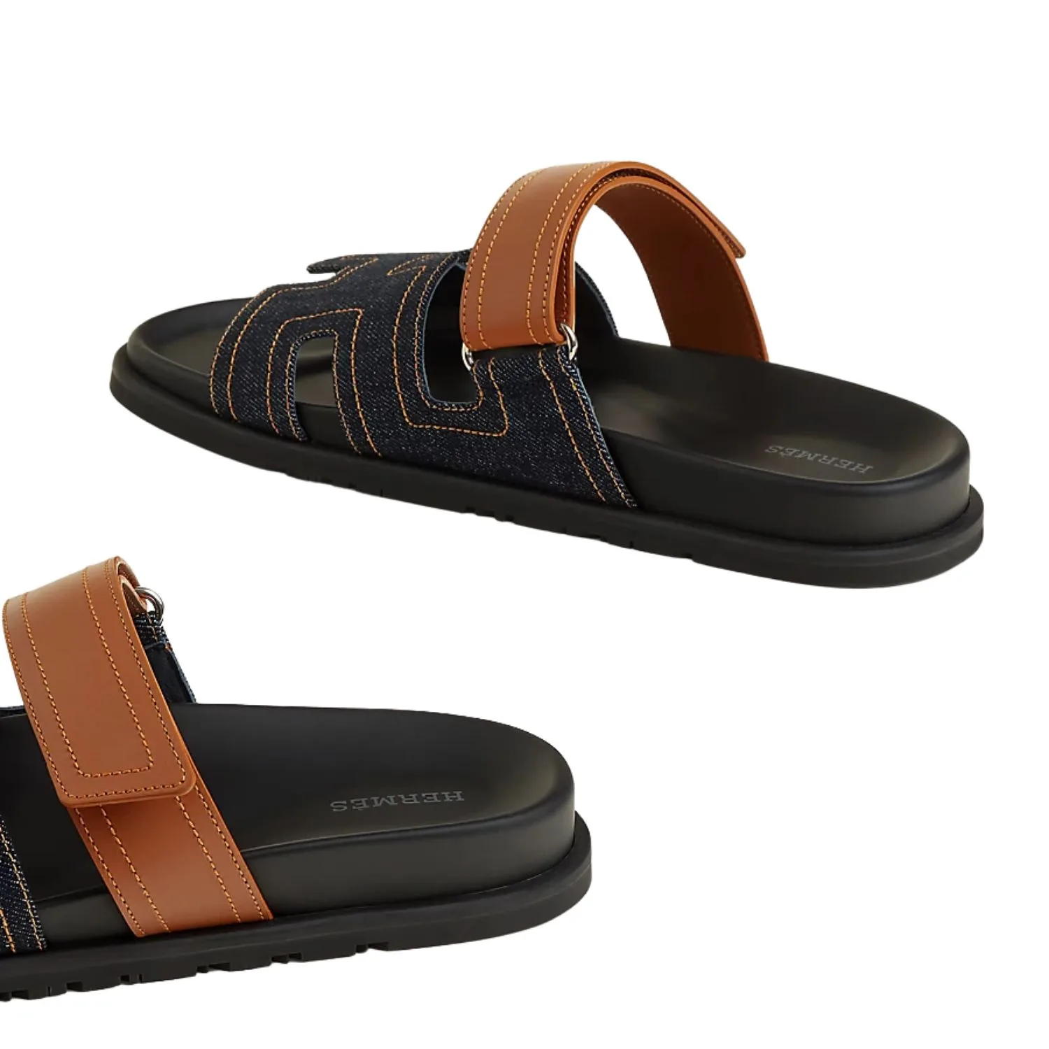 Hermes Chypre Sandals Blue Brut/ Natural - Image 5