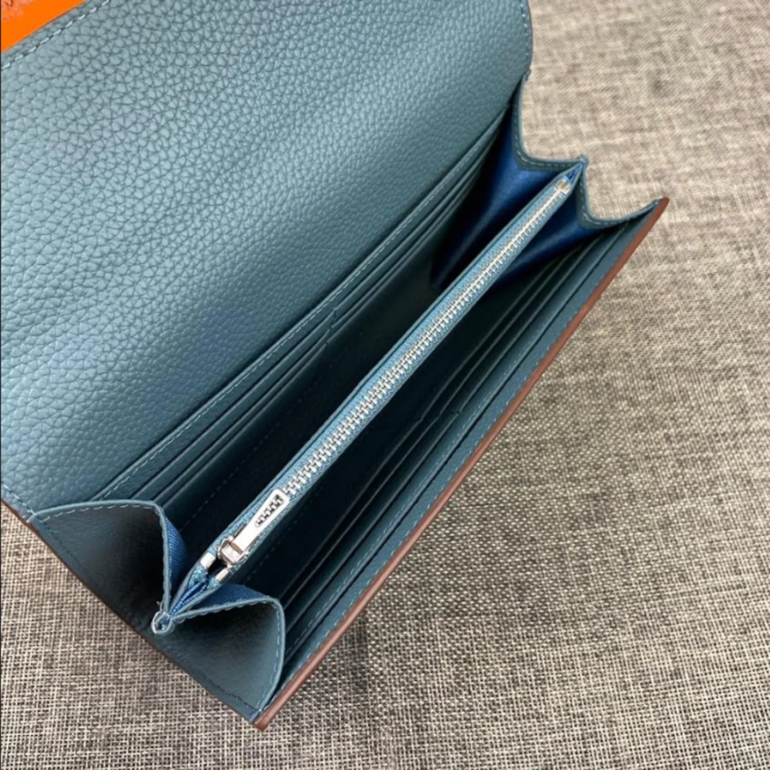 Hermes Constance Togo Long Wallet / Silver Toned Hardware Blue - Image 8