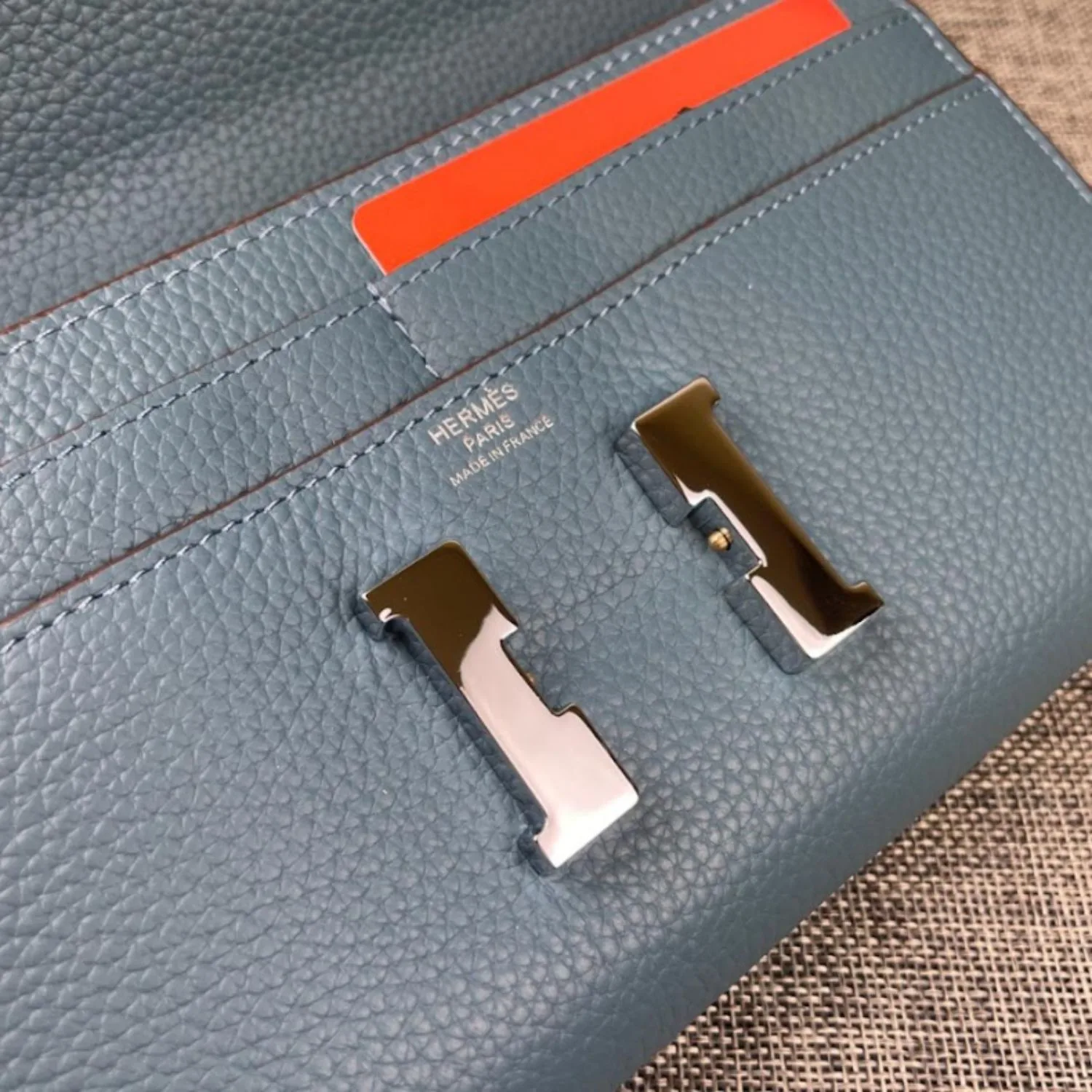 Hermes Constance Togo Long Wallet / Silver Toned Hardware Blue - Image 7