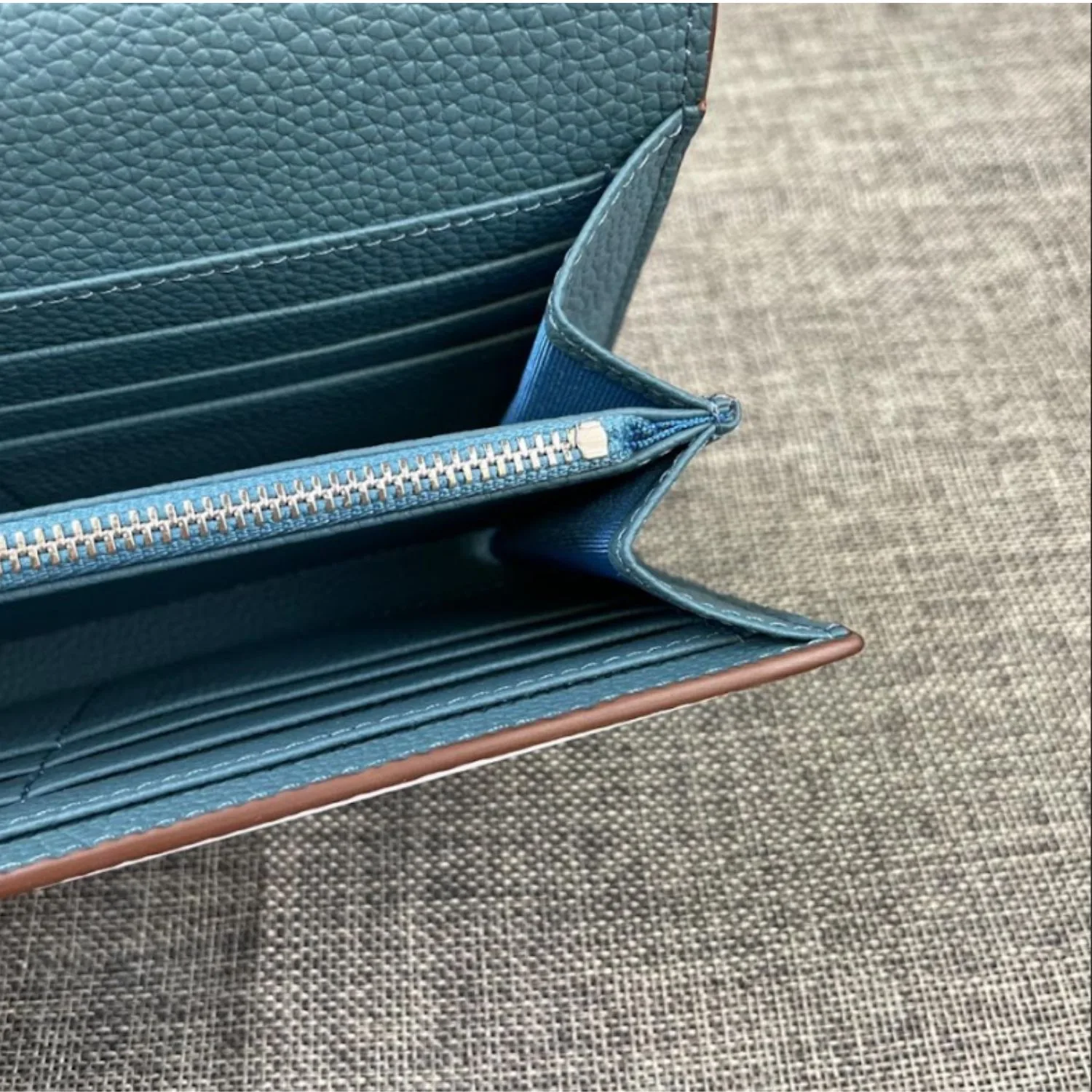 Hermes Constance Togo Long Wallet / Silver Toned Hardware Blue - Image 6
