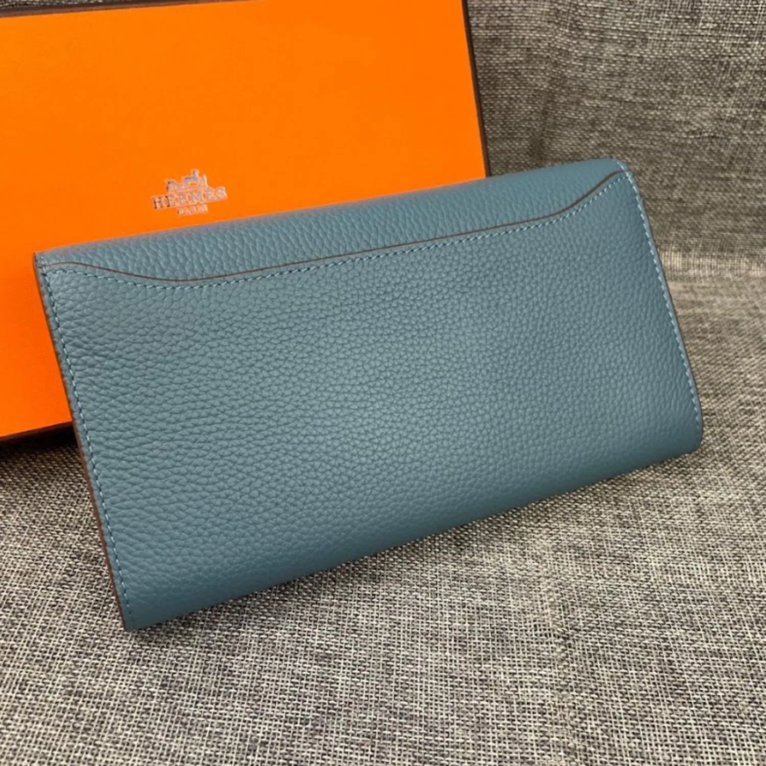 Hermes Constance Togo Long Wallet / Silver Toned Hardware Blue - Image 5