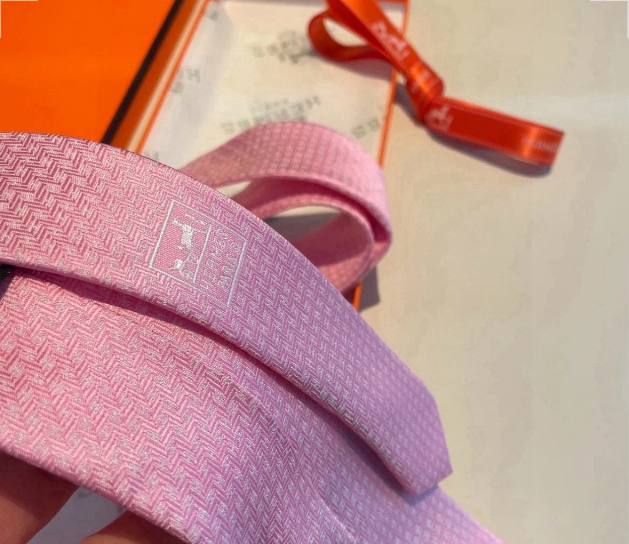 Hermes Elegent Rose Silk Tie - Image 6