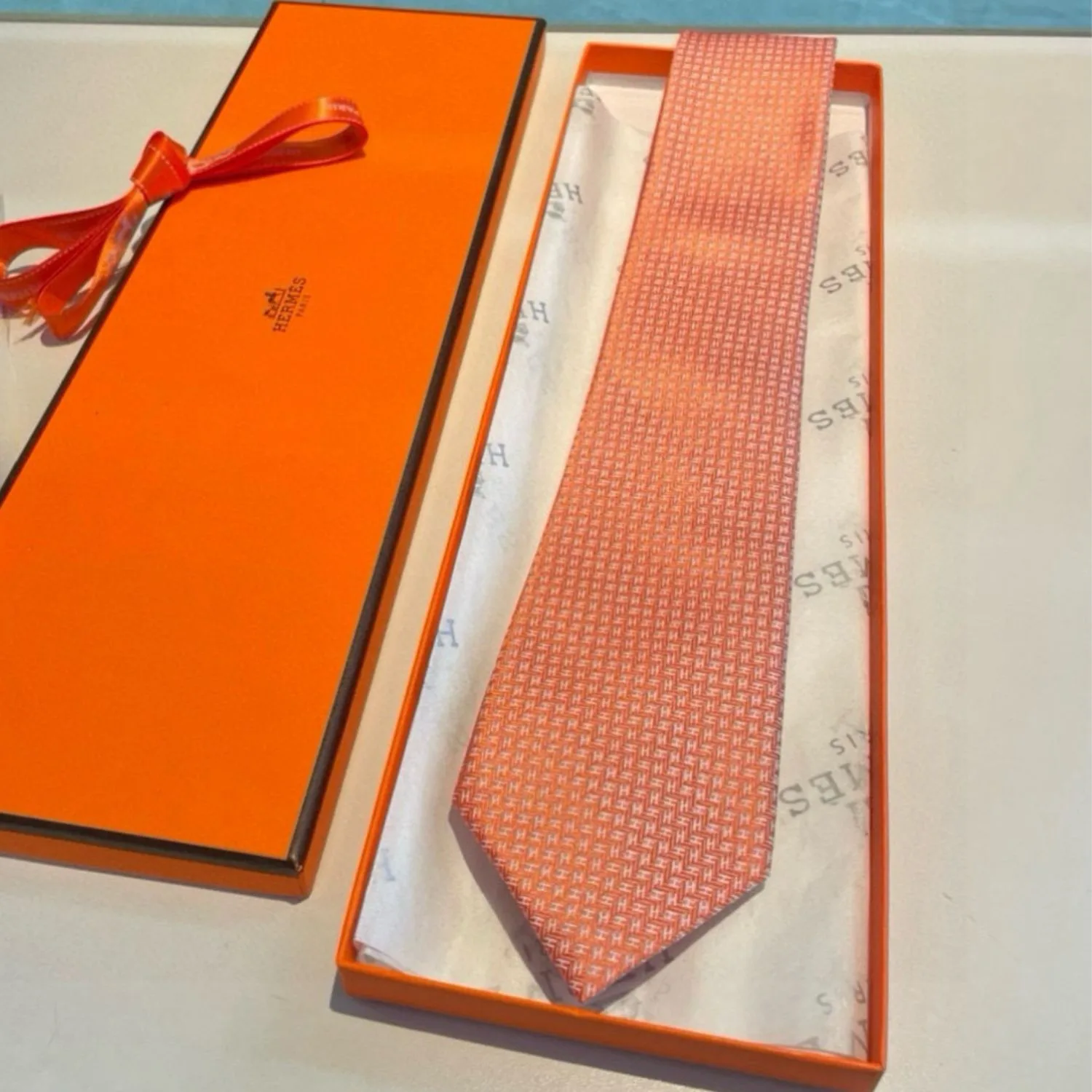 Hermes Elegent Orange Silk Tie - Image 6