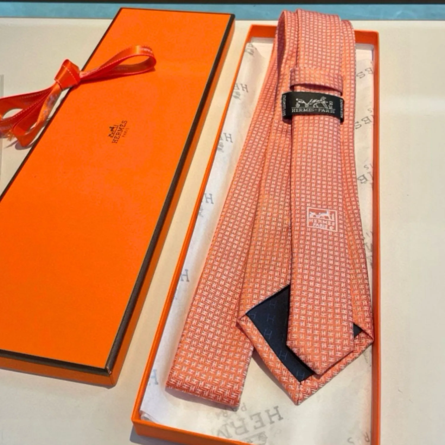 Alternative view of Hermes Elegent Orange Silk Tie