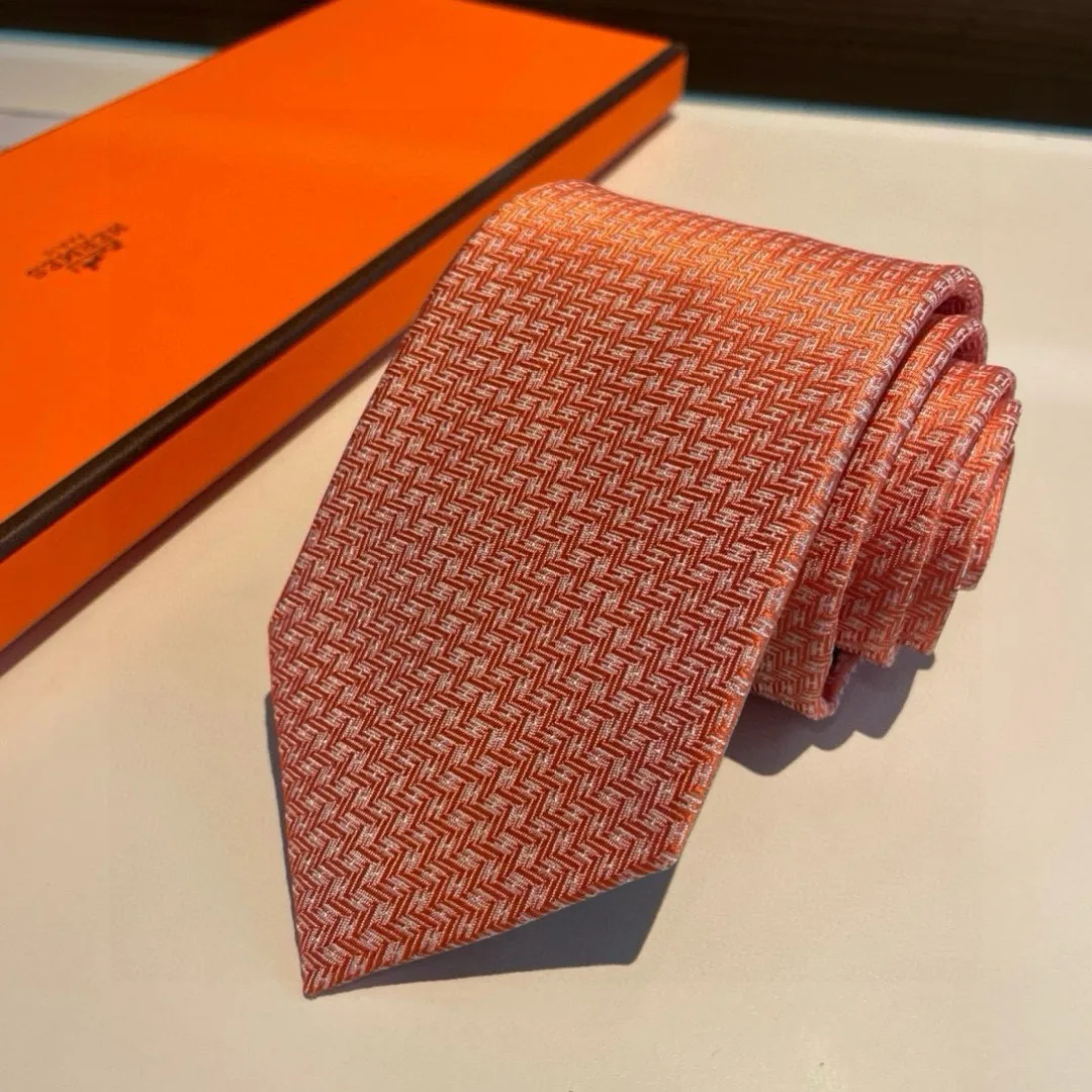 Hermes Elegent Orange Silk Tie - Image 8
