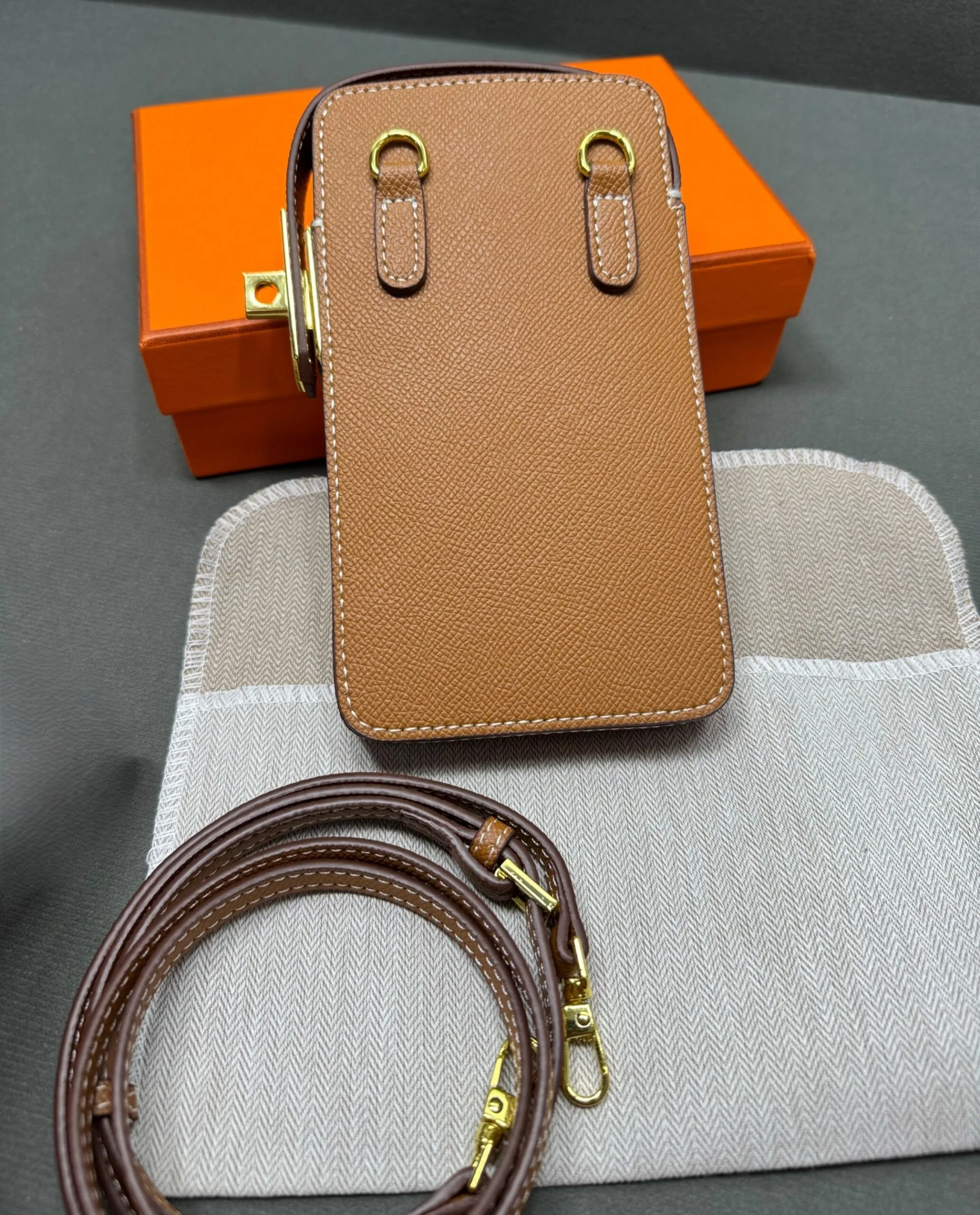 Hermes Hac A Box Phone Case Toffee Gold Hardware / - Image 3