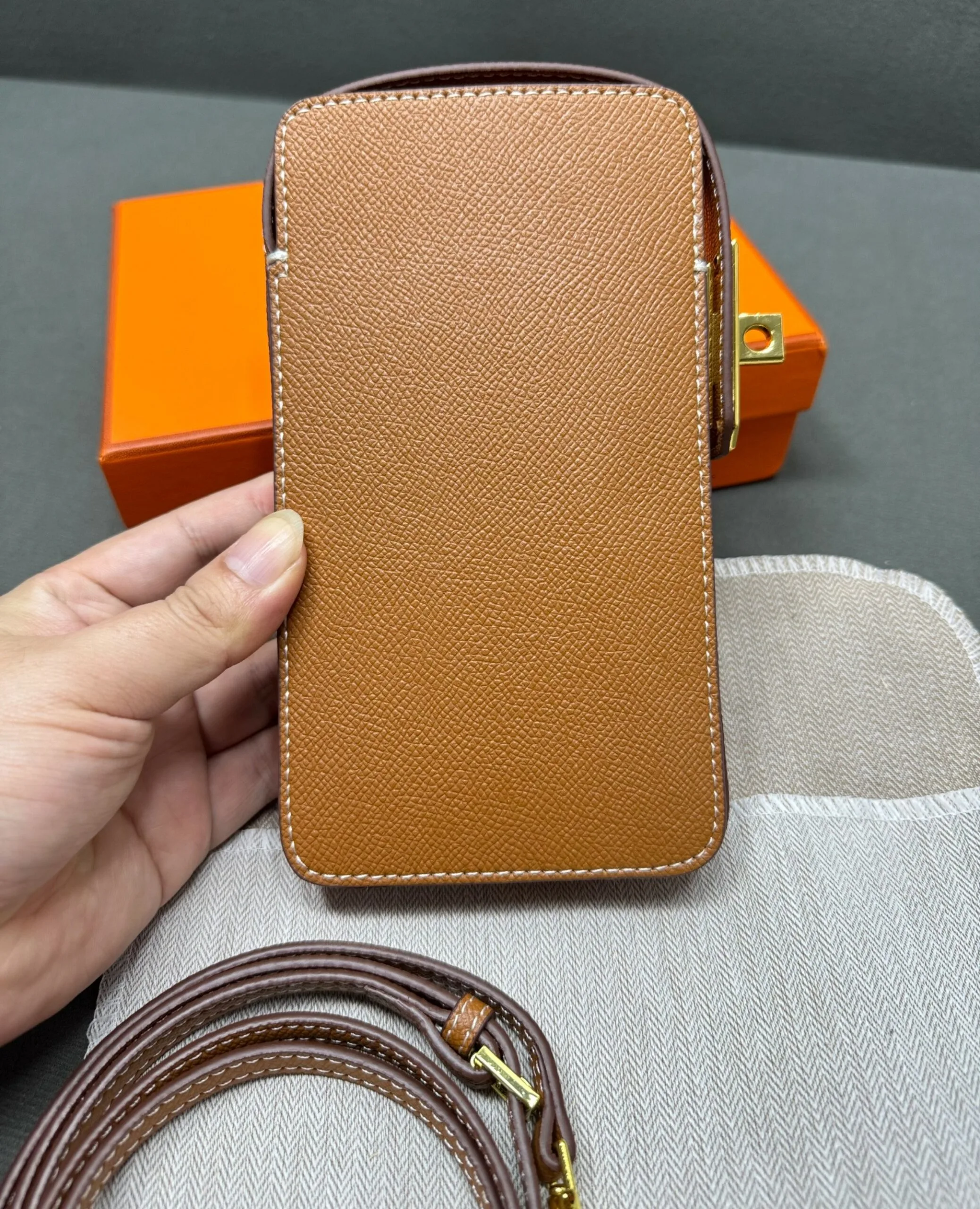 Alternative view of Hermes Hac A Box Phone Case Toffee Gold Hardware /