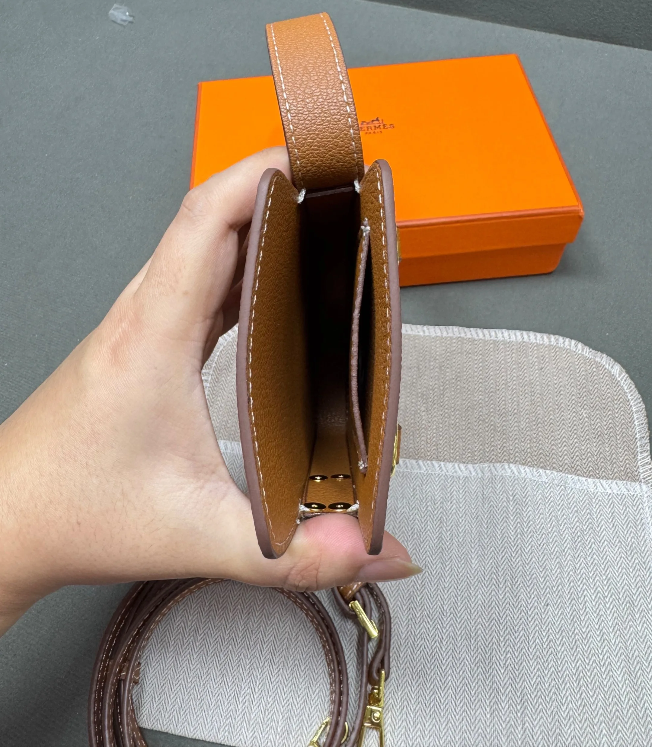 Hermes Hac A Box Phone Case Toffee Gold Hardware / - Image 4