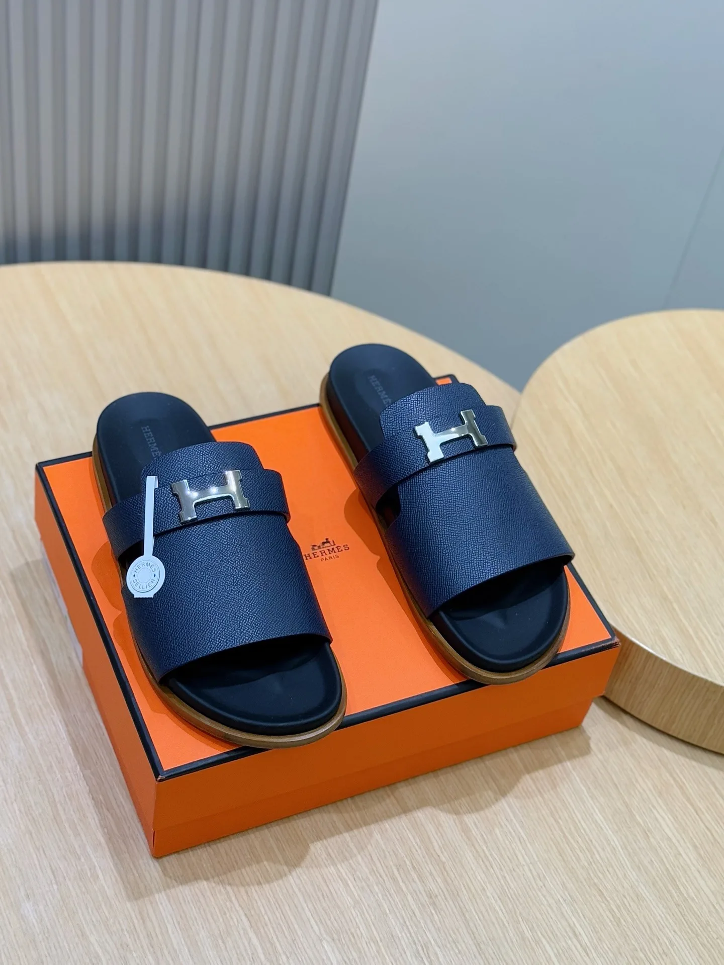 Hermes Jaures Sandals Navy Blue - Image 3