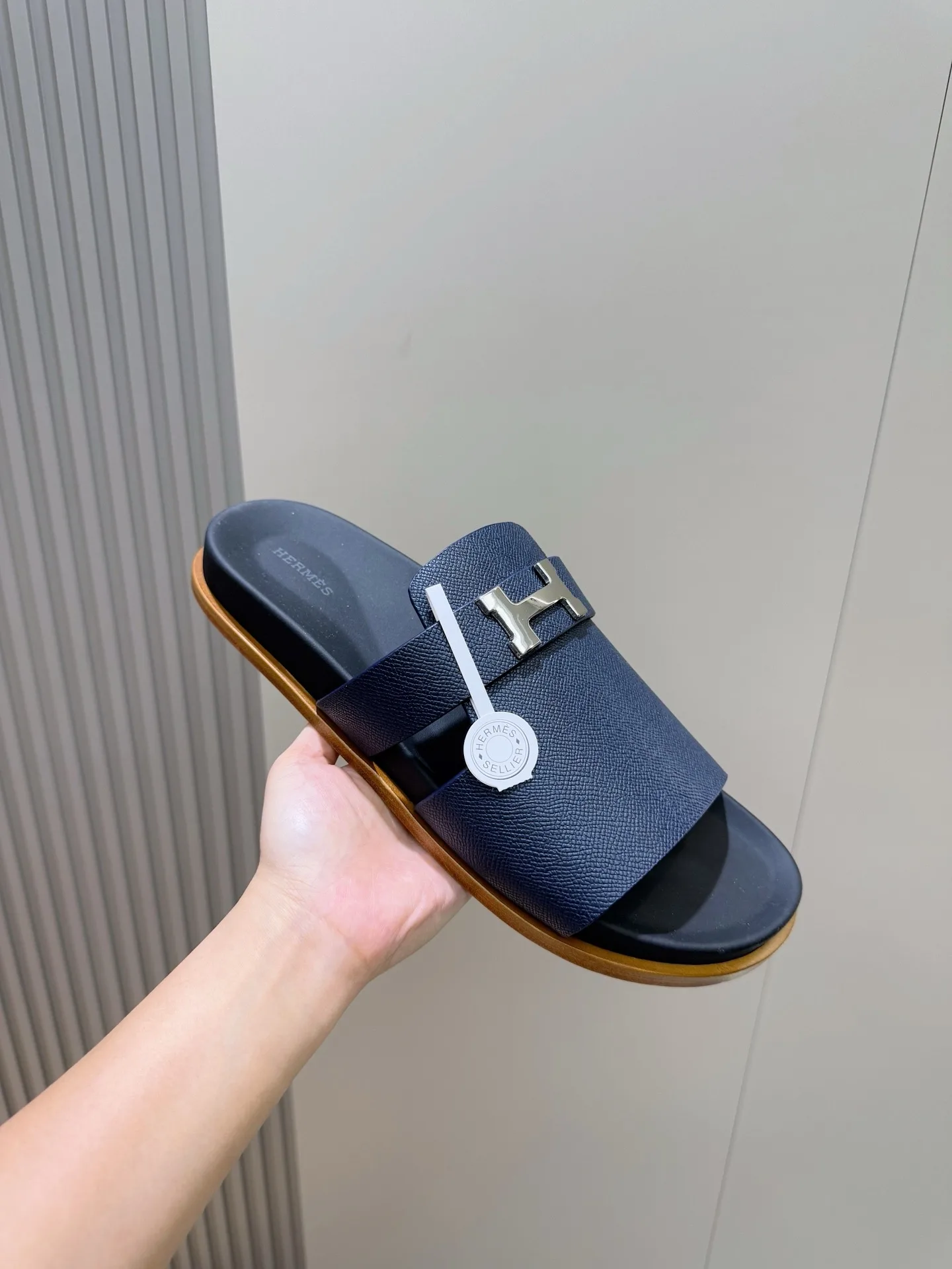 Hermes Jaures Sandals Navy Blue - Image 7
