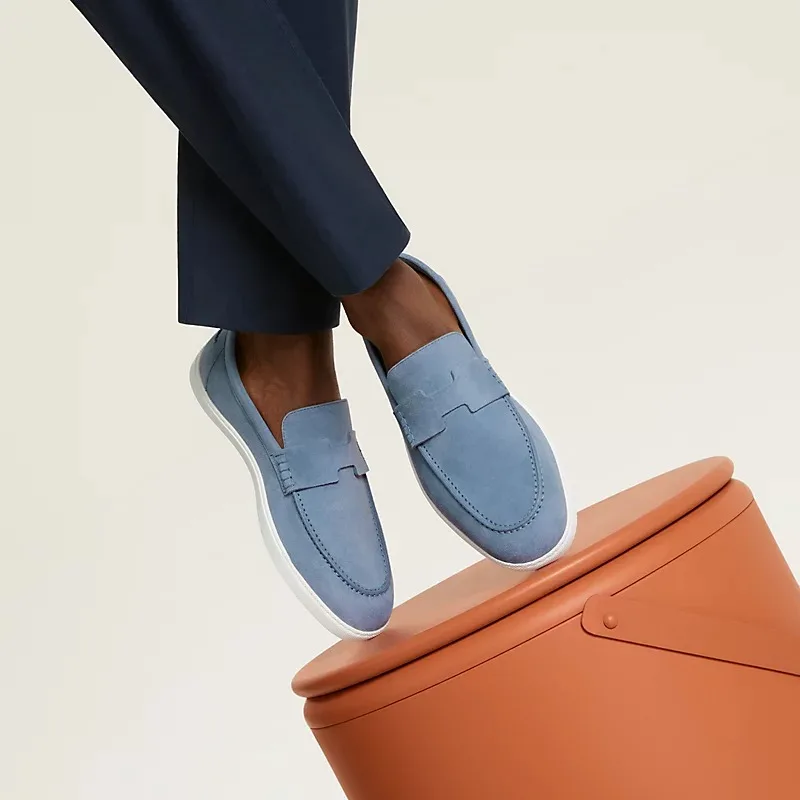 Alternative view of Hermes Job Loafers Bleu Grignon