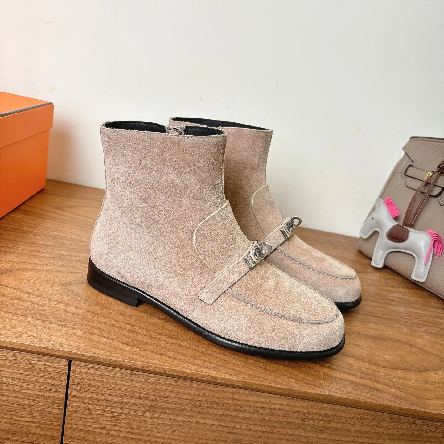 Hermes Kelsy Ankle Boots Beige Camel - Image 3