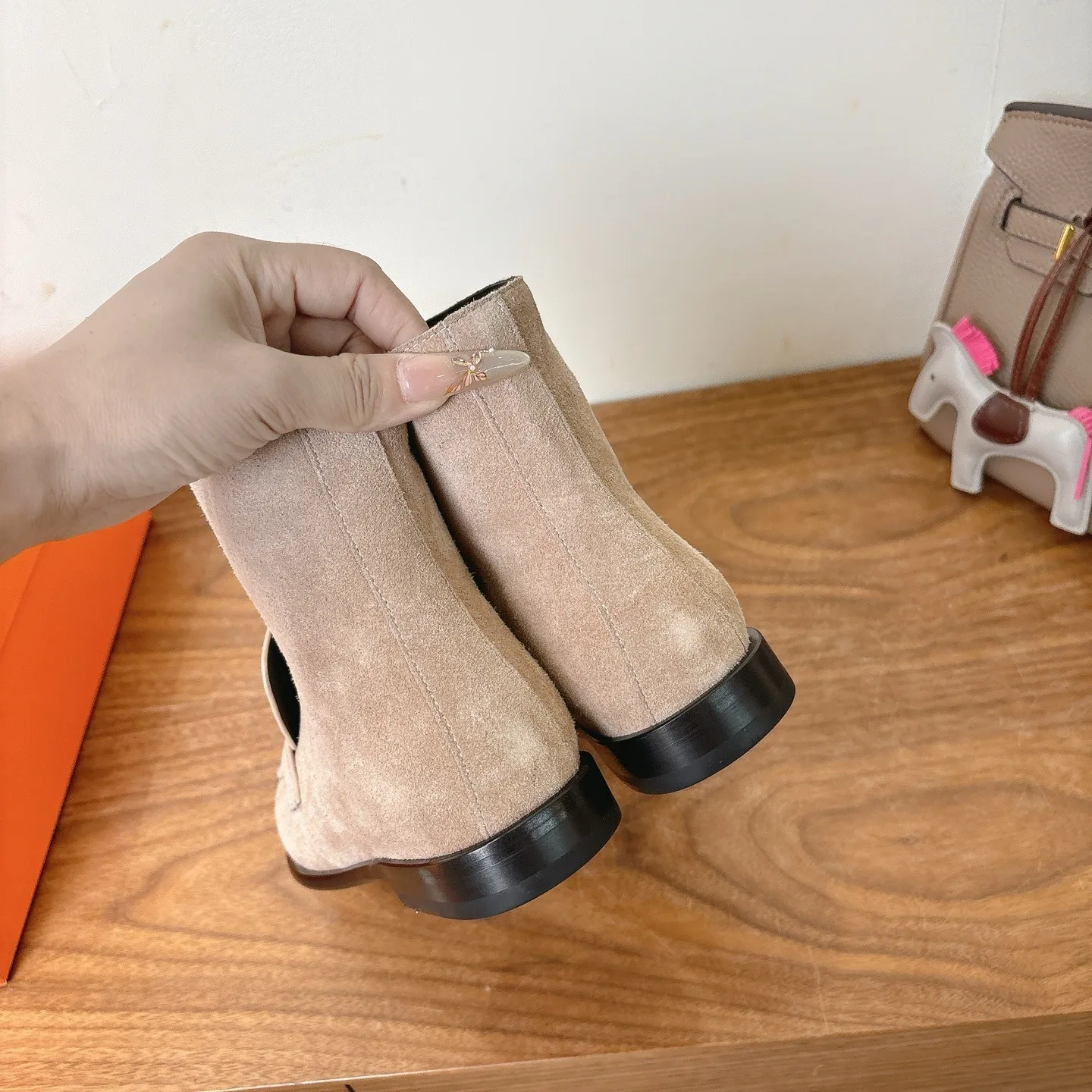 Hermes Kelsy Ankle Boots Beige Camel - Image 5