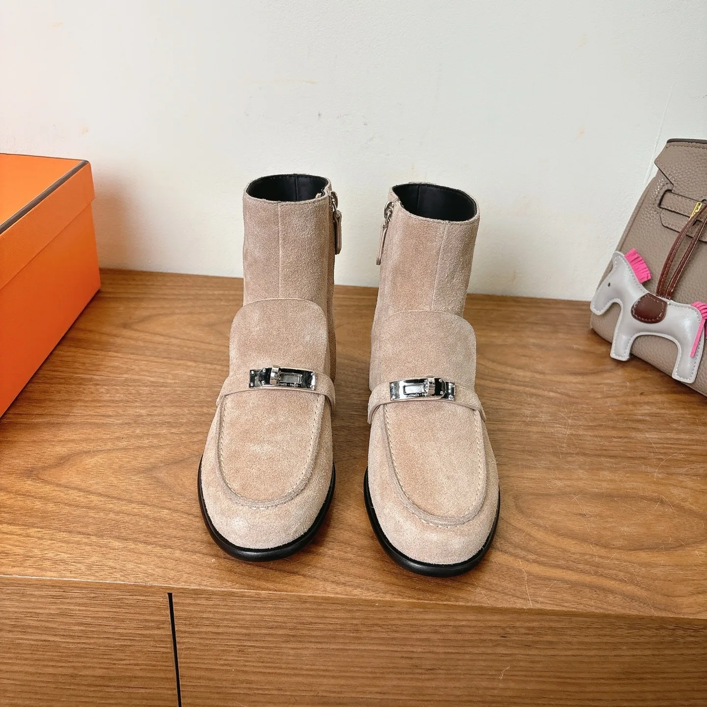 Hermes Kelsy Ankle Boots Beige Camel - Image 6