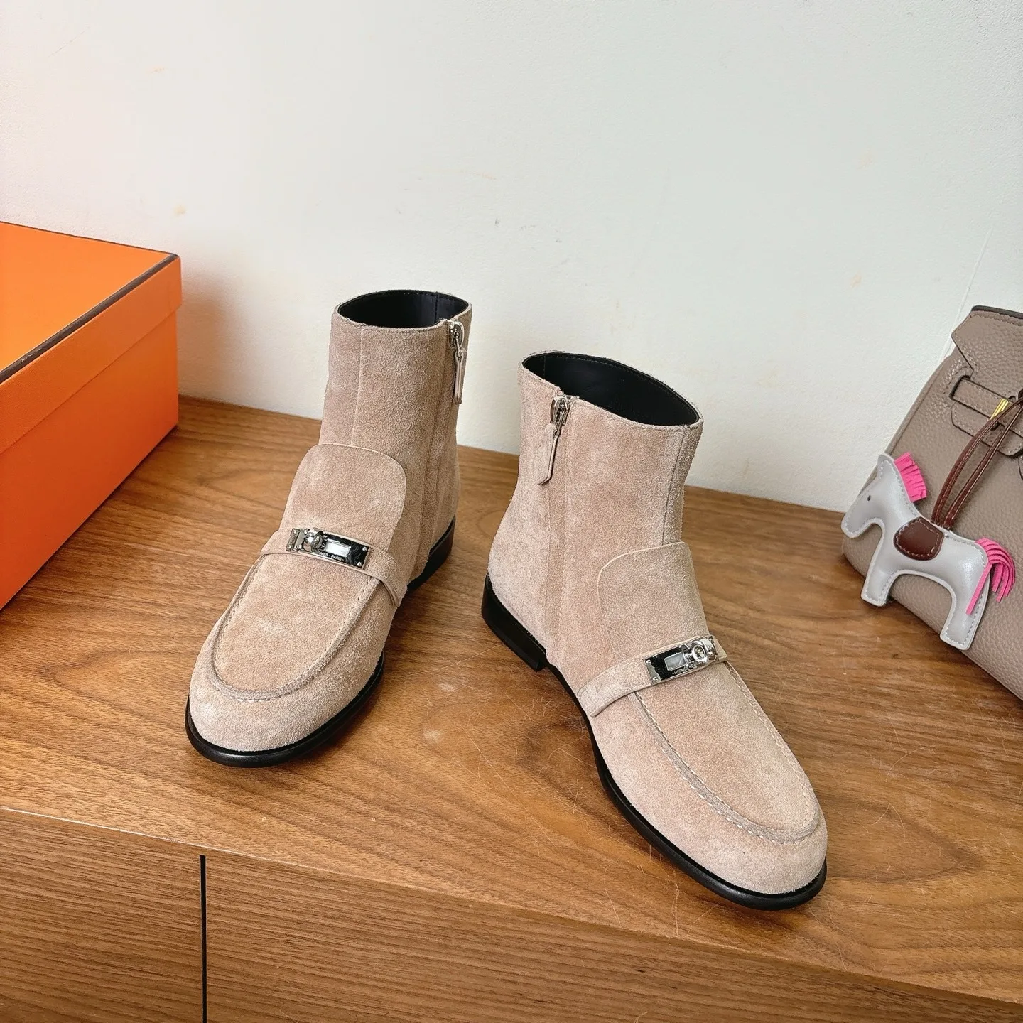 Hermes Kelsy Ankle Boots Beige Camel - Image 7
