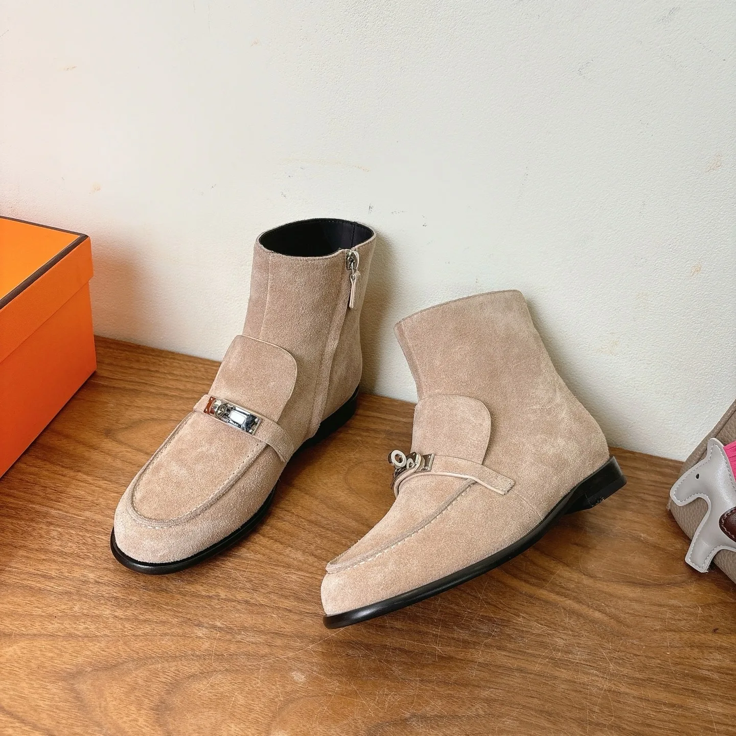 Hermes Kelsy Ankle Boots Beige Camel - Image 8